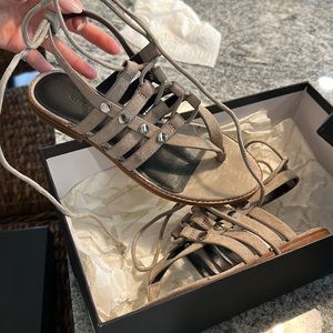 Rebecca minkoff sandals taupe suede lace up gladiator sandals